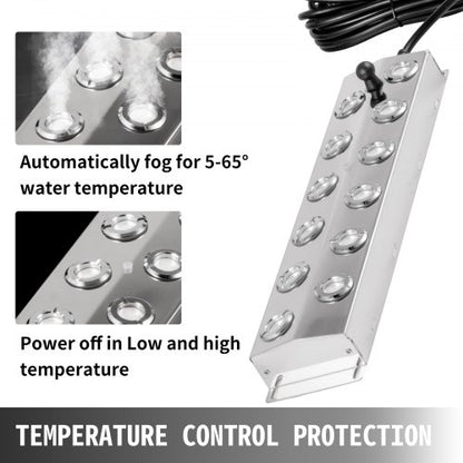 Waterproof Ultrasonic Fogger Humidifier, Head Mist Maker, Stainless Steel Pond Mister Fog Machine for Indoor Garden