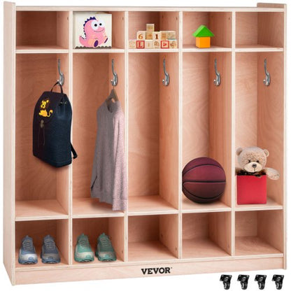 High Preschool Cubby Lockers, Section Birch Plywood Coat Locker, Thick Kids Locker for Home or Commercial Classroom Use