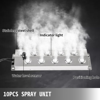 Ultrasonic Mist Maker Fogger, Stainless Steel Pond Mister Fogger with Waterproof Power Supply & Humidifier