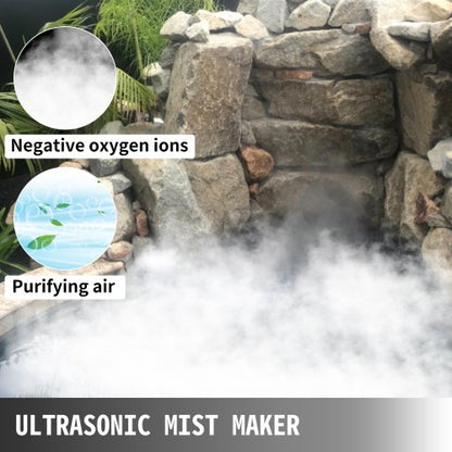 Ultrasonic Mist Maker Fogger, Stainless Steel Pond Mister Fogger with Waterproof Power Supply & Humidifier