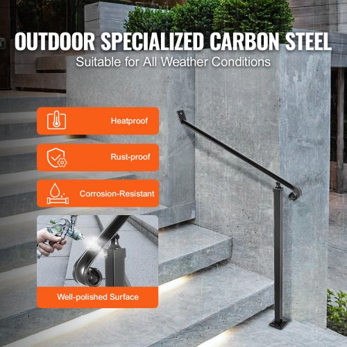 Black Iron Railings For Steps Floor Mounted Handrail With Installation Kit For Outdoor Stairs 12 St 3