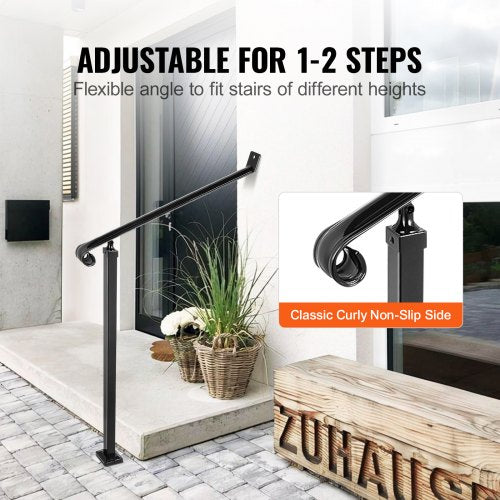 Black Iron Railings For Steps Floor Mounted Handrail With Installation Kit For Outdoor Stairs 12 St 4