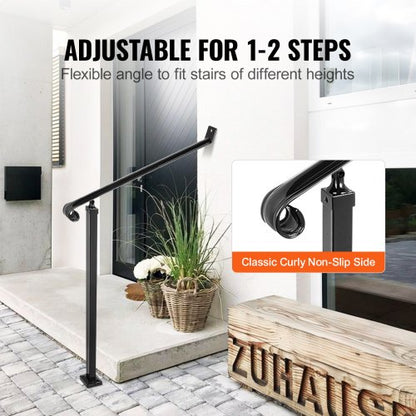 Black Iron Railings For Steps Floor Mounted Handrail With Installation Kit For Outdoor Stairs 12 St 4