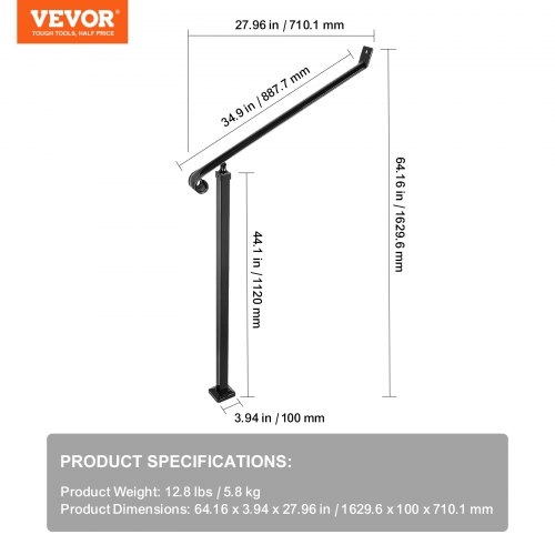 Black Iron Railings For Steps Floor Mounted Handrail With Installation Kit For Outdoor Stairs 12 St 7