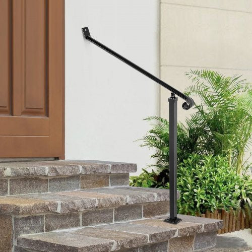 Black Iron Railings for Steps, Floor Mounted Handrail with Installation Kit for Outdoor Stairs (1-2 Steps)