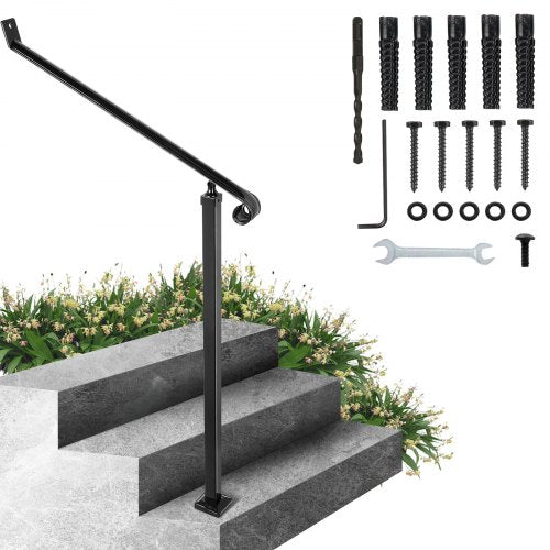 Black Iron Railings For Steps Floor Mounted Handrail With Installation Kit For Outdoor Stairs 12 St 8