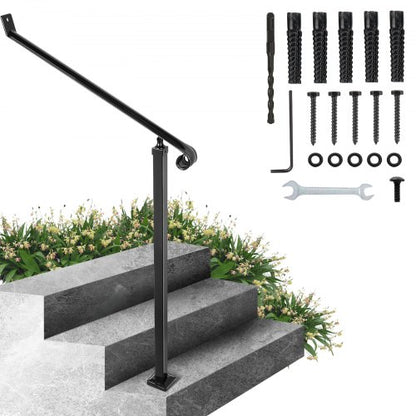 Black Iron Railings For Steps Floor Mounted Handrail With Installation Kit For Outdoor Stairs 12 St 8