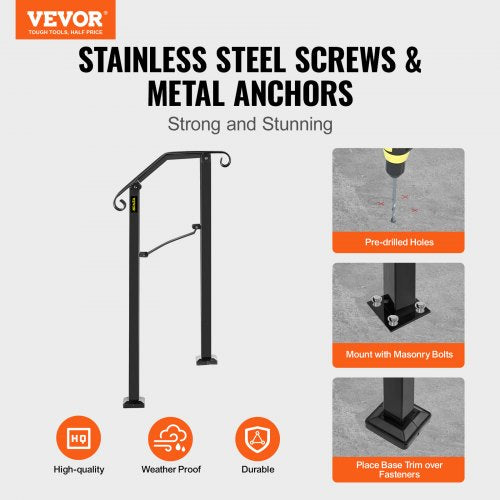 Black Transitional Handrails For Concrete Steps  Wooden Stairs Wrought Iron Stair Railing With Powd 2