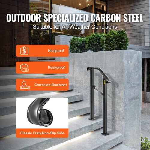 Black Transitional Handrails For Concrete Steps  Wooden Stairs Wrought Iron Stair Railing With Powd 3