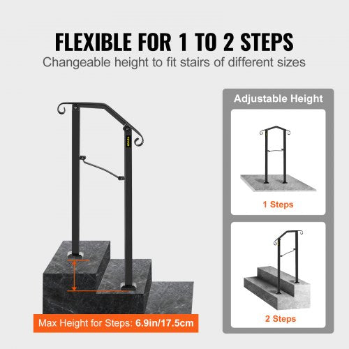 Black Transitional Handrails For Concrete Steps  Wooden Stairs Wrought Iron Stair Railing With Powd 4