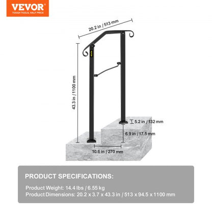 Black Transitional Handrails For Concrete Steps  Wooden Stairs Wrought Iron Stair Railing With Powd 7