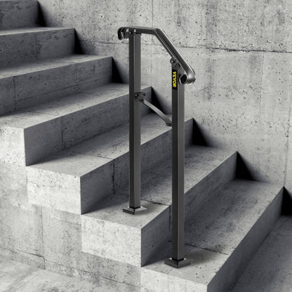 Black Transitional Handrails for Concrete Steps & Wooden Stairs, Wrought Iron Stair Railing with Powder Coating