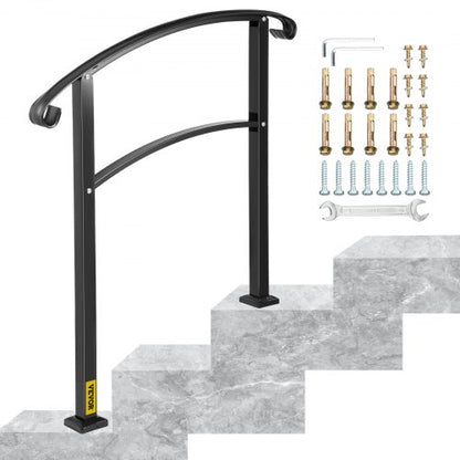 Matte Black Wrought Iron Stair Rail 3Step Handrail With Installation Kit For Outdoor Steps  Decks 1