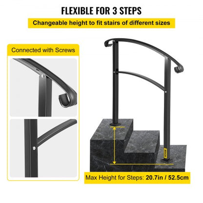 Matte Black Wrought Iron Stair Rail 3Step Handrail With Installation Kit For Outdoor Steps  Decks 3