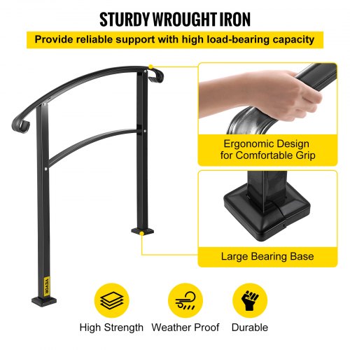 Matte Black Wrought Iron Stair Rail 3Step Handrail With Installation Kit For Outdoor Steps  Decks 4