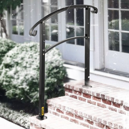 Matte Black Wrought Iron Stair Rail, 3-Step Handrail with Installation Kit for Outdoor Steps & Decks