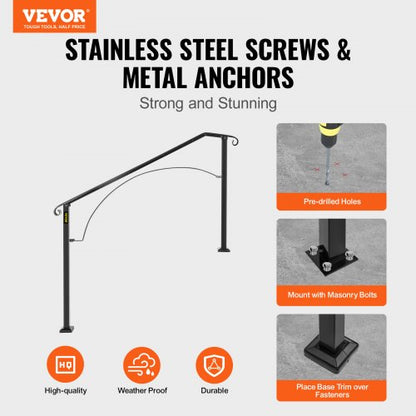 Flexible Porch Railing Black Transitional Handrails For Concrete Steps Or Wooden Stairs 45 Step Mat 2