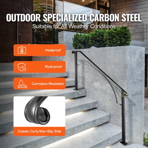 Flexible Porch Railing Black Transitional Handrails For Concrete Steps Or Wooden Stairs 45 Step Mat 3