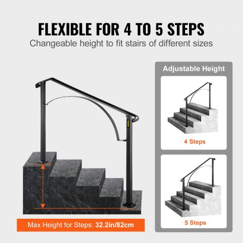 Flexible Porch Railing Black Transitional Handrails For Concrete Steps Or Wooden Stairs 45 Step Mat 4
