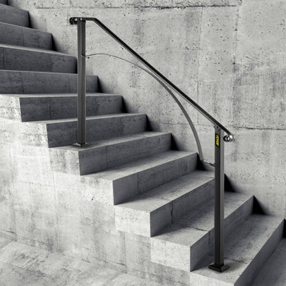 Flexible Porch Railing, Black Transitional Handrails for Concrete Steps or Wooden Stairs (4-5 Step, Matte Black)