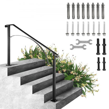 Flexible Porch Railing Black Transitional Handrails For Concrete Steps Or Wooden Stairs 45 Step Mat 8
