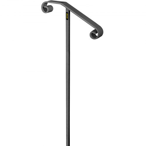 Single Post Handrail Wrought Iron Post Mount Step Grab Rail, Fits 1 or 2 Steps, Ground-Mounted Long Post Railing