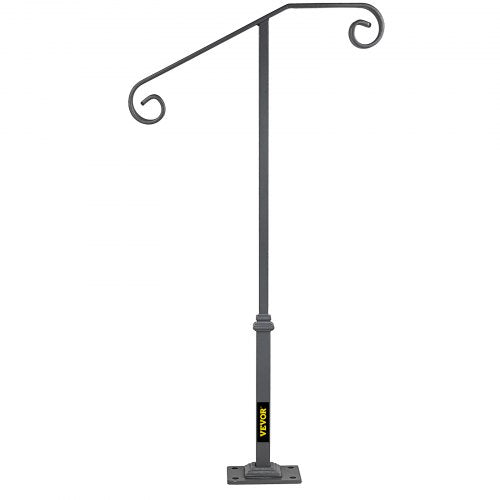 Single Post Wrought Iron Handrail, Matte Gray Outdoor Stair Railing for Concrete or Wooden Steps, Porch or Garden Safety