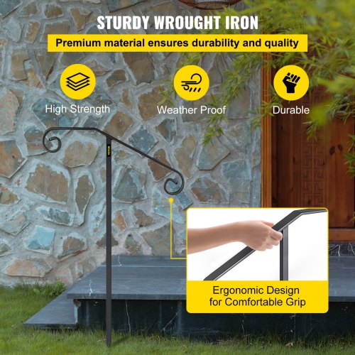 Single Post Handrail Wrought Iron Post Mount Step Grab Rail Fits 1 Or 2 Steps GroundMounted Long Po 3