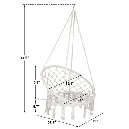 Beige Hammock Chair With Cotton Rope Macrame Design For Indoor And Outdoor Use 1