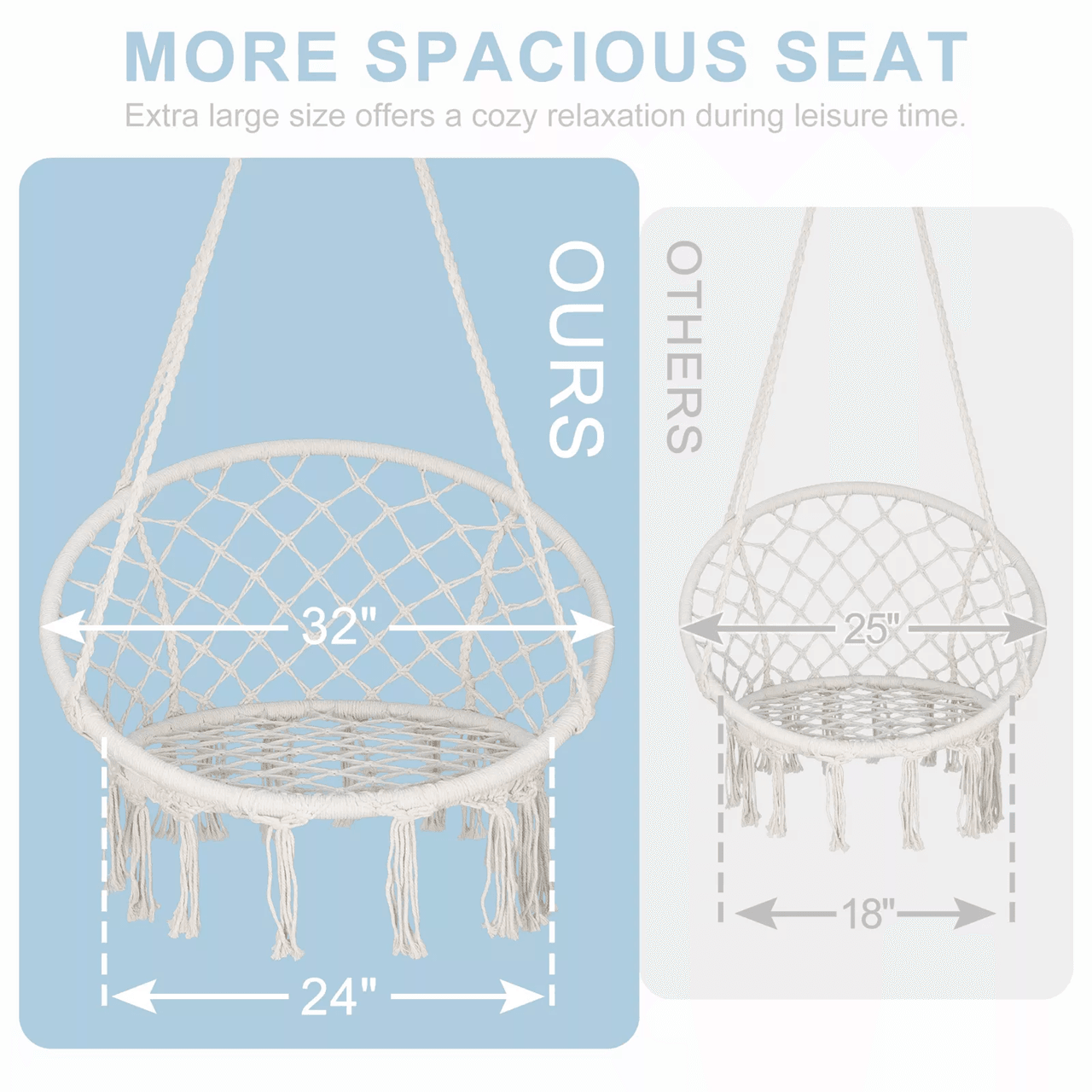 Beige Hammock Chair With Cotton Rope Macrame Design For Indoor And Outdoor Use 2