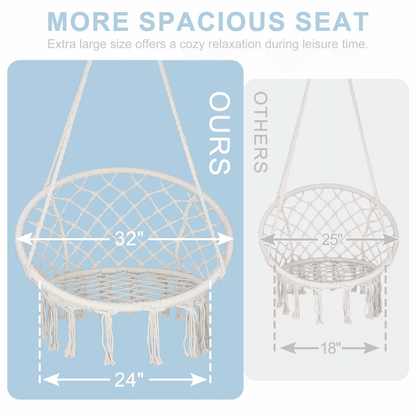 Beige Hammock Chair With Cotton Rope Macrame Design For Indoor And Outdoor Use 2