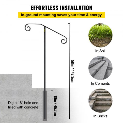Single Post Handrail Wrought Iron Post Mount Step Grab Rail Fits 1 Or 2 Steps GroundMounted Long Po 4