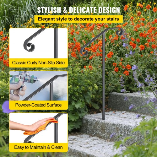 Single Post Handrail Wrought Iron Post Mount Step Grab Rail Fits 1 Or 2 Steps GroundMounted Long Po 5