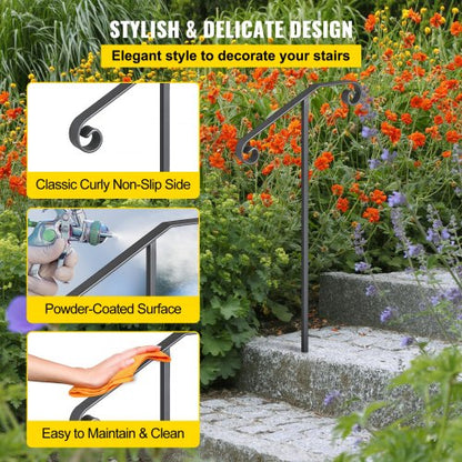 Single Post Handrail Wrought Iron Post Mount Step Grab Rail Fits 1 Or 2 Steps GroundMounted Long Po 5