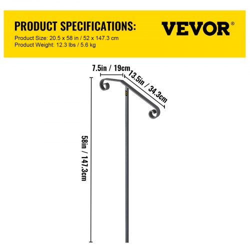 Single Post Handrail Wrought Iron Post Mount Step Grab Rail Fits 1 Or 2 Steps GroundMounted Long Po 7