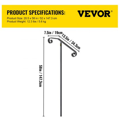 Single Post Handrail Wrought Iron Post Mount Step Grab Rail Fits 1 Or 2 Steps GroundMounted Long Po 7