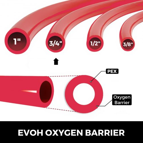 34 X 500ft PEX Tubing Oxygen Barrier PEX Pipe For Hydronic Radiant Floor Heat Heating System Red EV 3