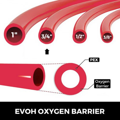 34 X 500ft PEX Tubing Oxygen Barrier PEX Pipe For Hydronic Radiant Floor Heat Heating System Red EV 3