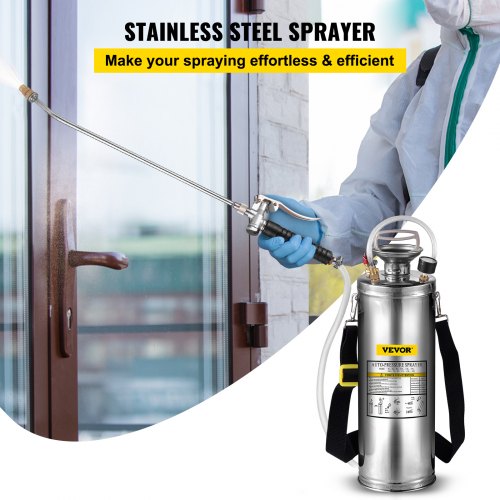 3 Gal Stainless Steel Hand Pump Sprayer With 3FT Reinforced Hose Adjustable Nozzle  Pressure Gauge 2
