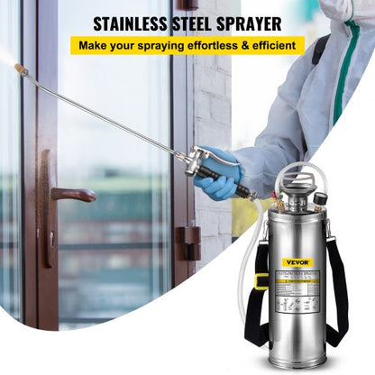 3 Gal Stainless Steel Hand Pump Sprayer With 3FT Reinforced Hose Adjustable Nozzle  Pressure Gauge 2