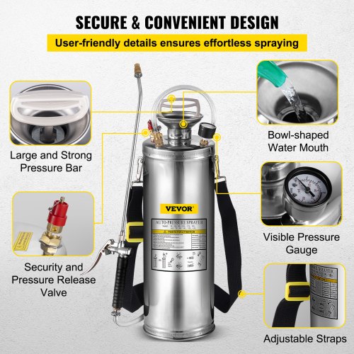 3 Gal Stainless Steel Hand Pump Sprayer With 3FT Reinforced Hose Adjustable Nozzle  Pressure Gauge 5