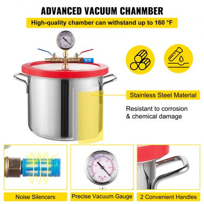 Stainless Steel Degassing Chamber 57L Vacuum Chamber Kit With 25 CFM Vacuum Pump Ideal For Silicone 4