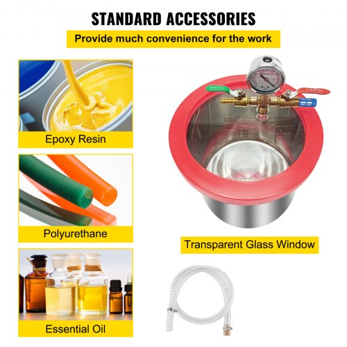 Stainless Steel Degassing Chamber 57L Vacuum Chamber Kit With 25 CFM Vacuum Pump Ideal For Silicone 6