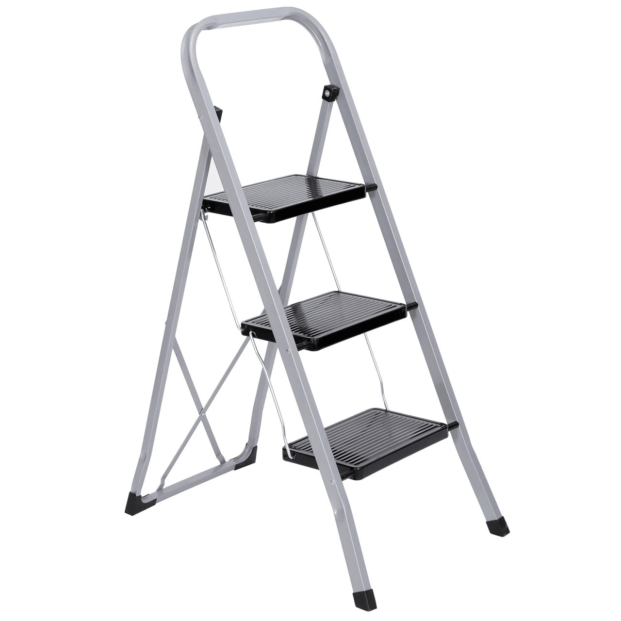 Three Step Folding Ladder With Handgrip And Wide Steps For Home Use 6