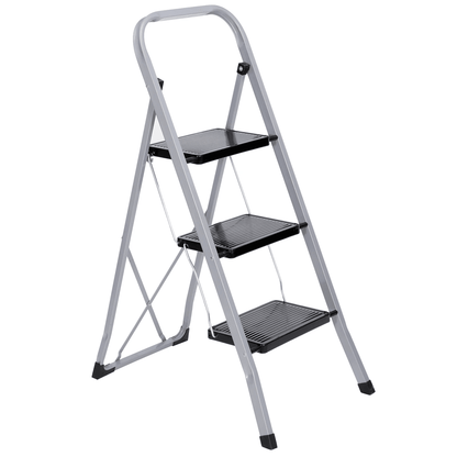 Three Step Folding Ladder With Handgrip And Wide Steps For Home Use 6