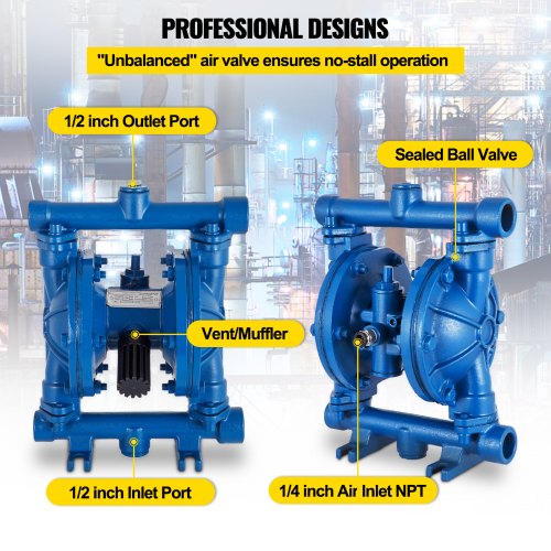 12 Nitrile Diaphragm Pneumatic Transfer Pump For Petroleum Diesel  Low Viscosity Fluids 12 GPM Cast 5