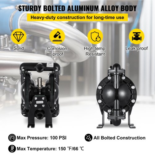 QBY425L1Inch35 Nitrile Diaphragm Pump 1Inch Inlet Outlet 35 GPM Max 120PSI Aluminum Alloy Construct 3