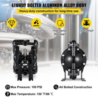 QBY425L1Inch35 Nitrile Diaphragm Pump 1Inch Inlet Outlet 35 GPM Max 120PSI Aluminum Alloy Construct 3
