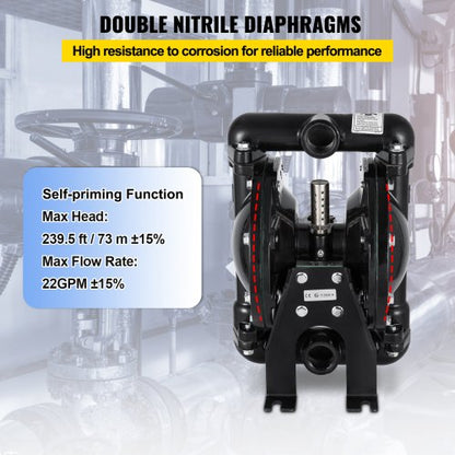 QBY425L1Inch35 Nitrile Diaphragm Pump 1Inch Inlet Outlet 35 GPM Max 120PSI Aluminum Alloy Construct 4