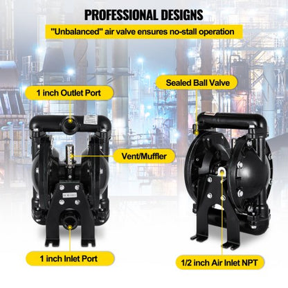 QBY425L1Inch35 Nitrile Diaphragm Pump 1Inch Inlet Outlet 35 GPM Max 120PSI Aluminum Alloy Construct 5